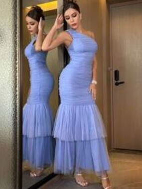 Periwinkle Blue One Shoulder Mermaid Maxi Dress | Formal Occasion Gown